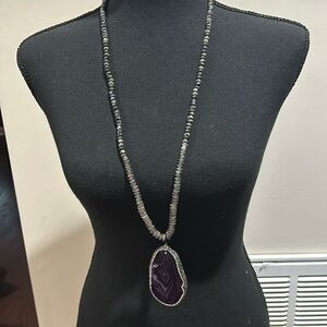 Proceeds go to Charity! Hand crafted purple stone and black bead necklace